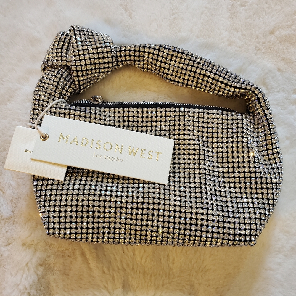 New Madison West Crystal Rhinestone Knotted Handle Handbag - Picture 4 of 14